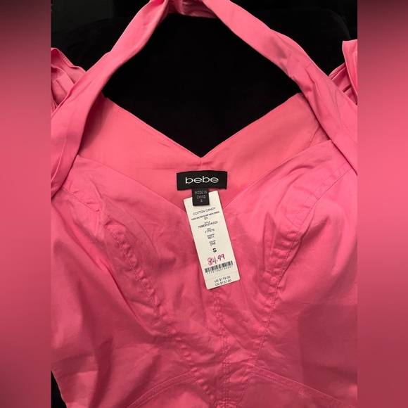 BEBE Kara Halter Scarf Neck Dress Cotton Candy Size Small NWT - Picture 6 of 6